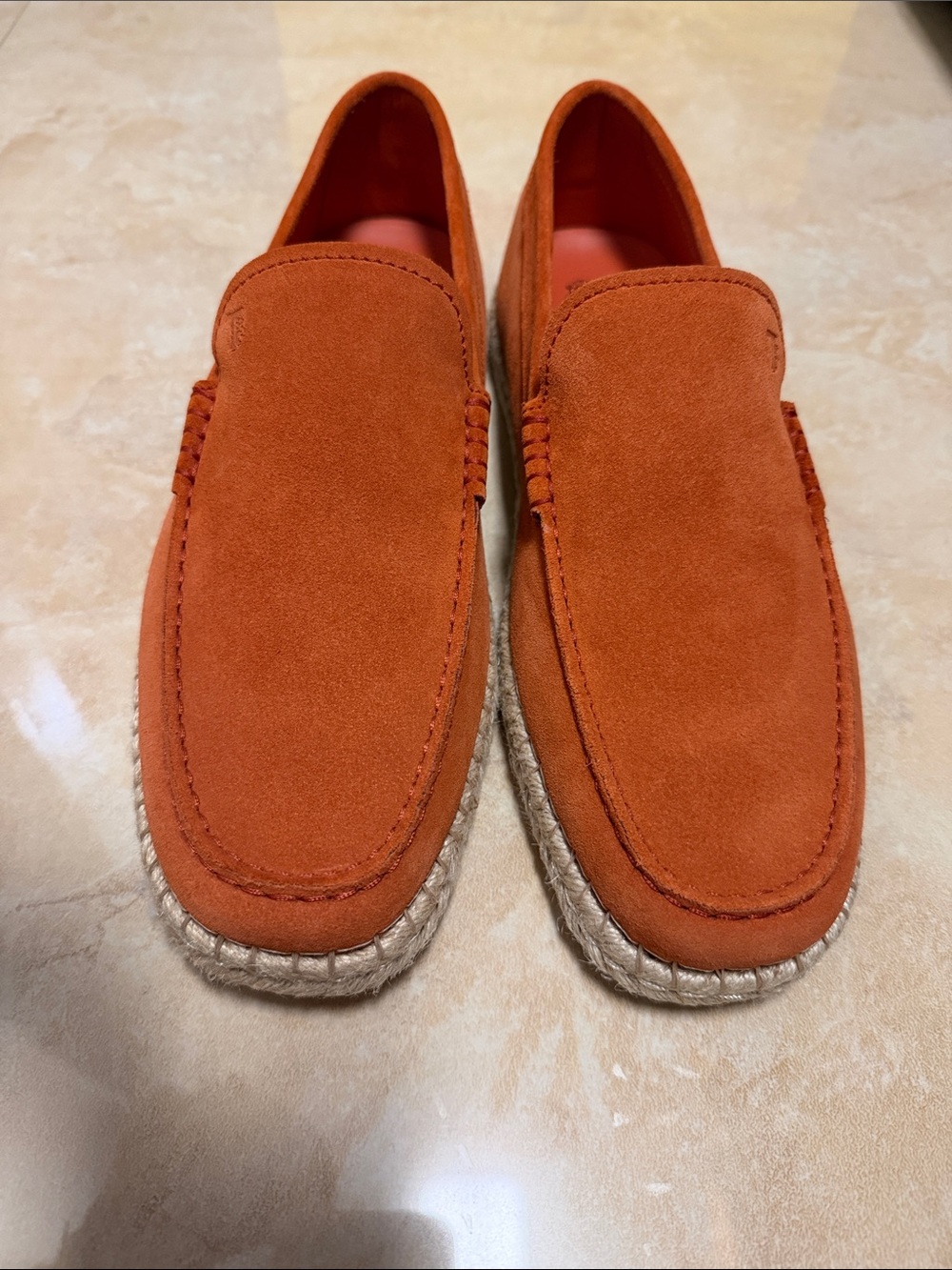 Tod's Orange Suede Espadrille Slip-On Loafers New No Box